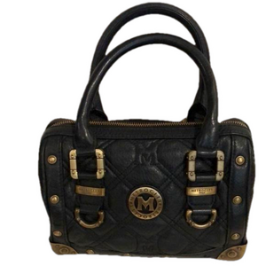 Metro City Black Leather Made in Italy Braccialini Handbag Studded Antique Brass